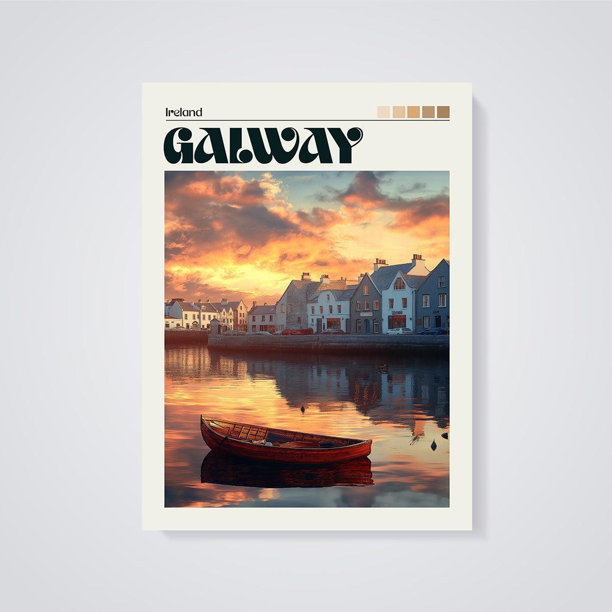 Galway Ireland Sunset Harbor Print unframed on a grey background