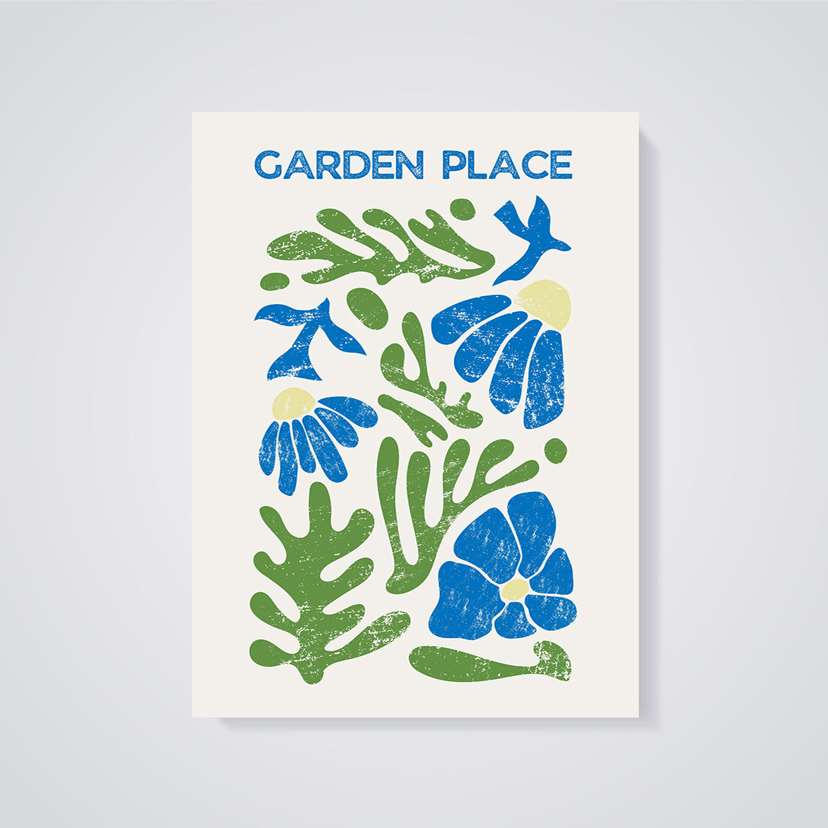 Garden Place Abstract Floral Matisse Inspired Print unframed on a grey background