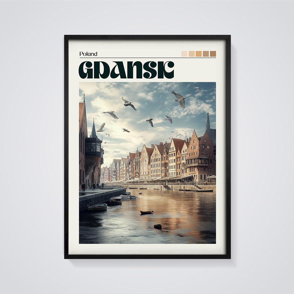 Gdansk Poland Cityscape Print framed in black on a grey background