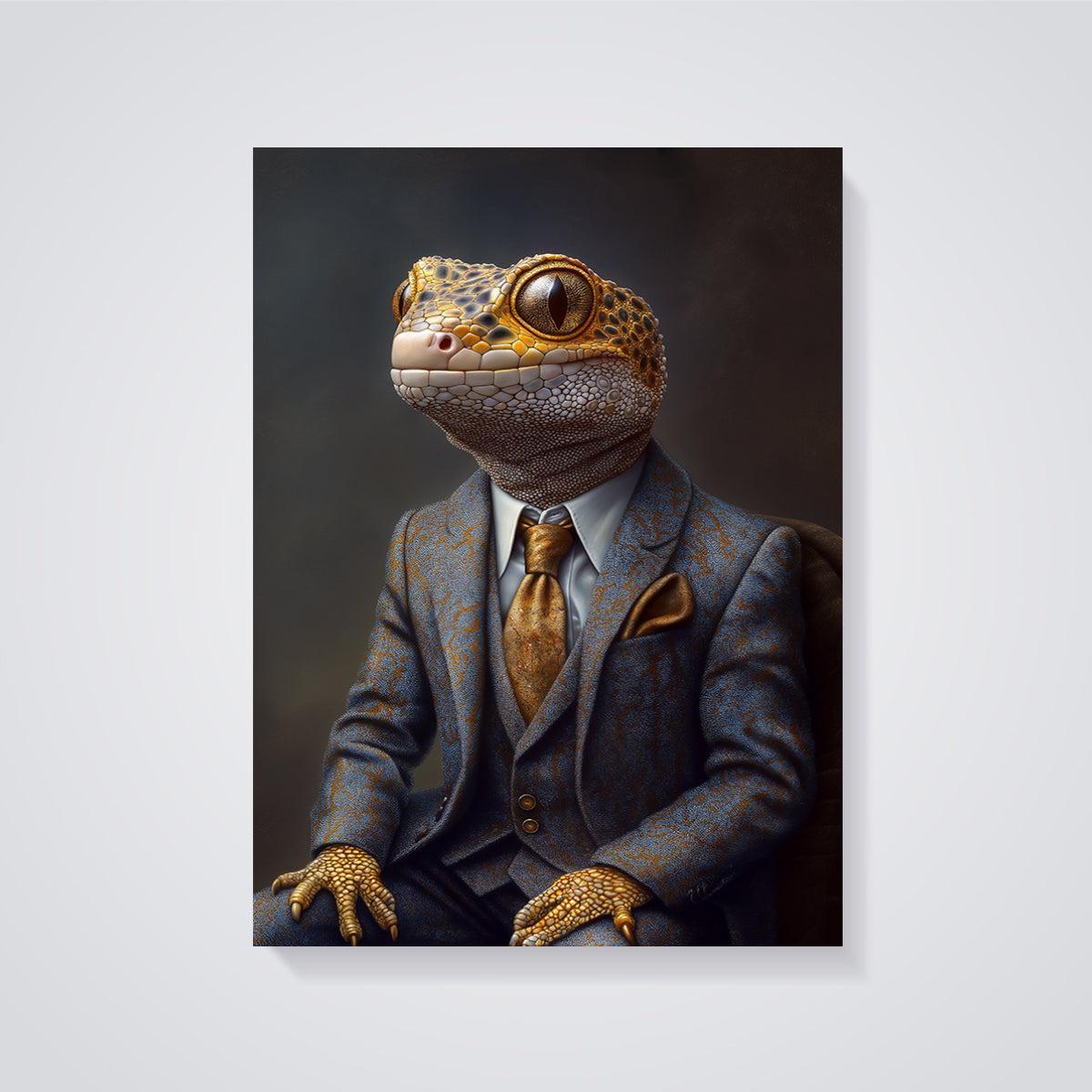 Gecko Gentleman Print unframed on a grey background