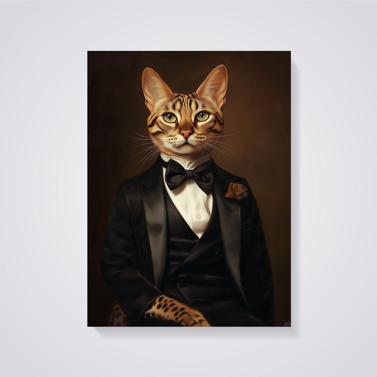 Gentleman Bengal Cat Print unframed on a grey background
