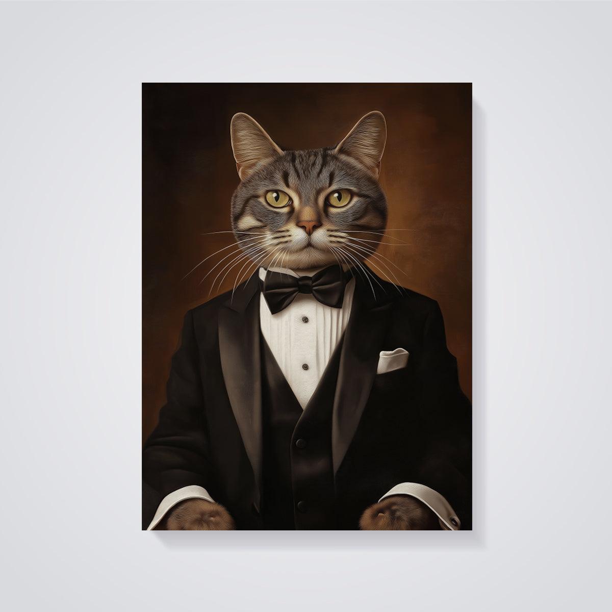 Gentleman Cat Portrait Print Aesthetic unframed on a grey background