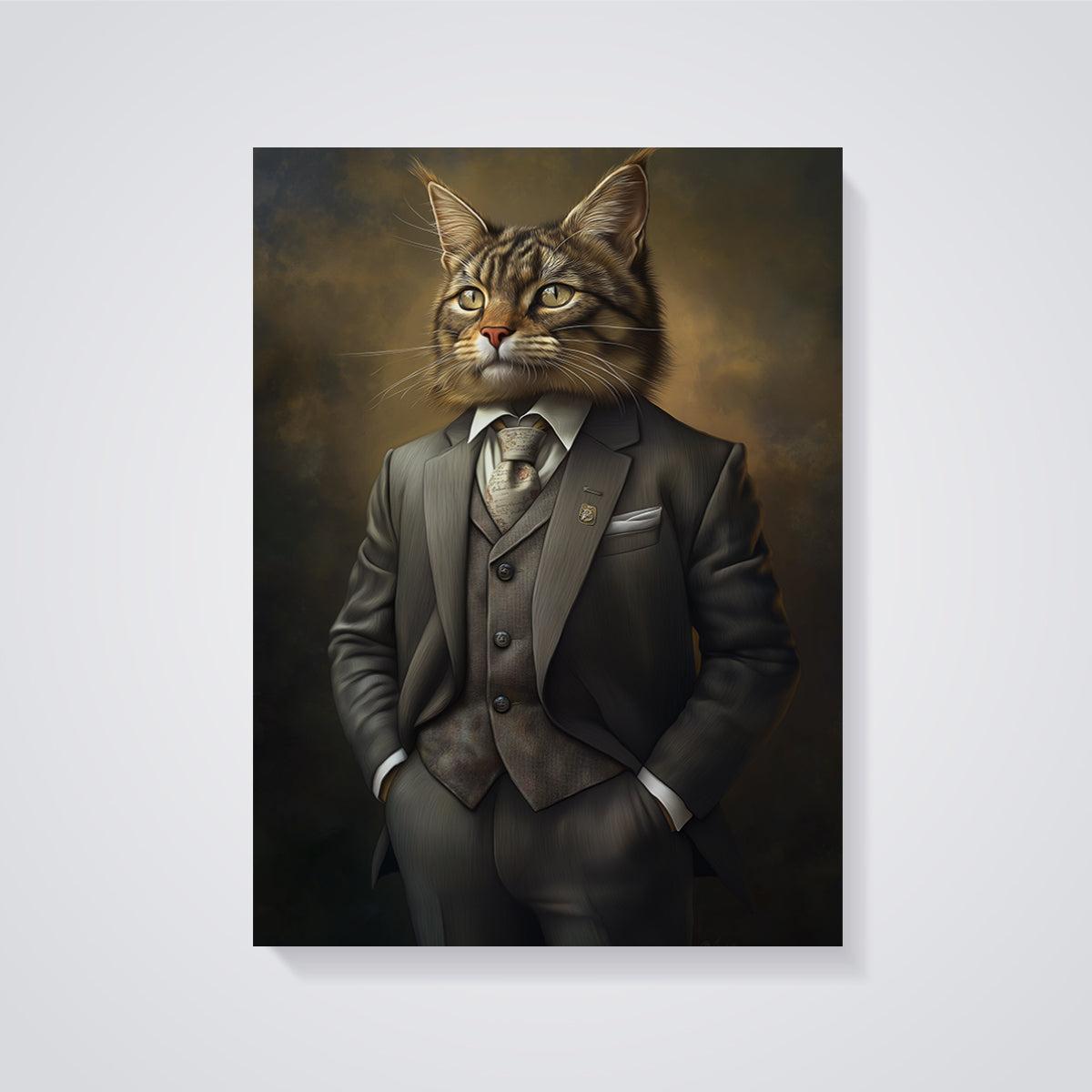 Gentleman Cat Portrait Print Poster unframed on a grey background