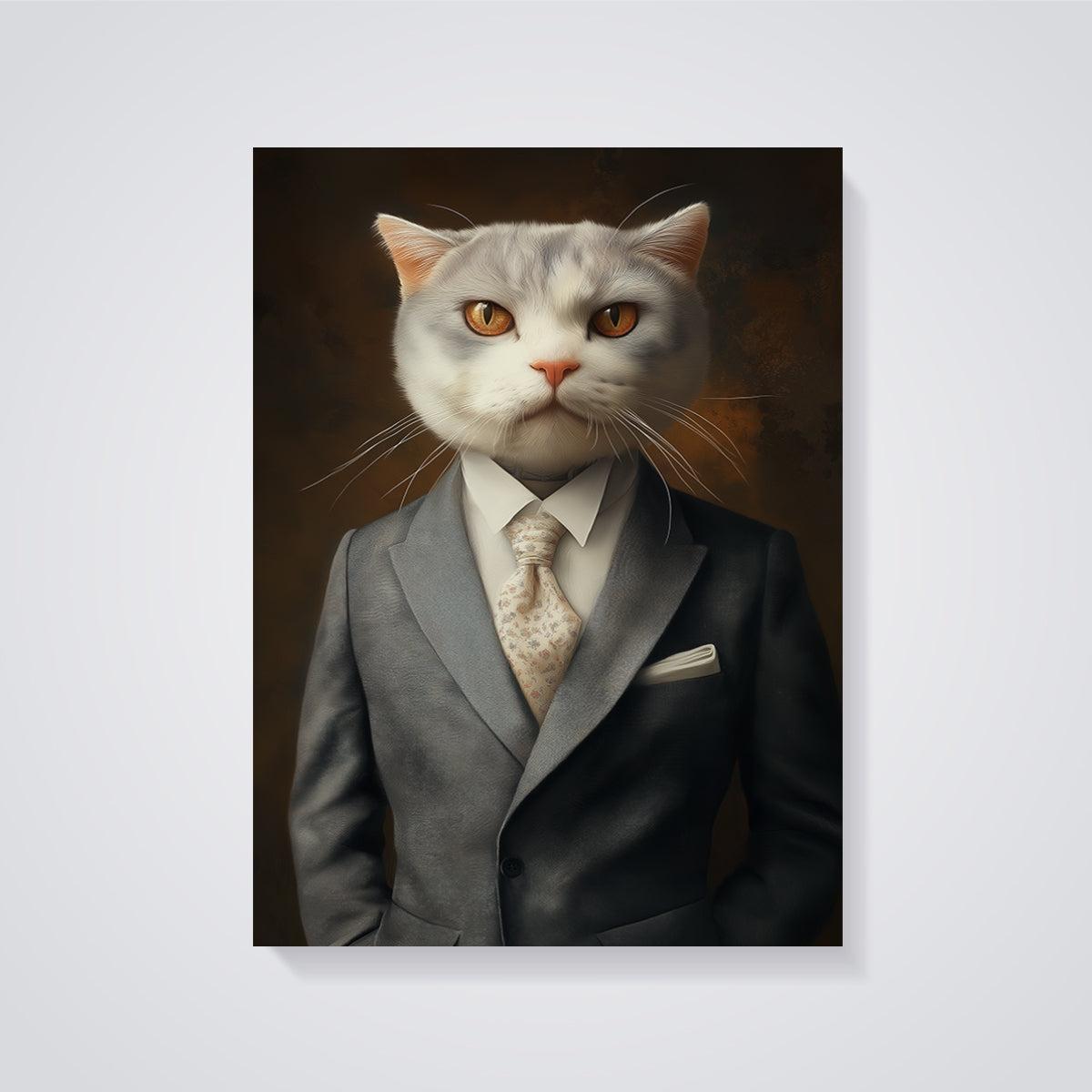 Gentleman Cat Print unframed on a grey background