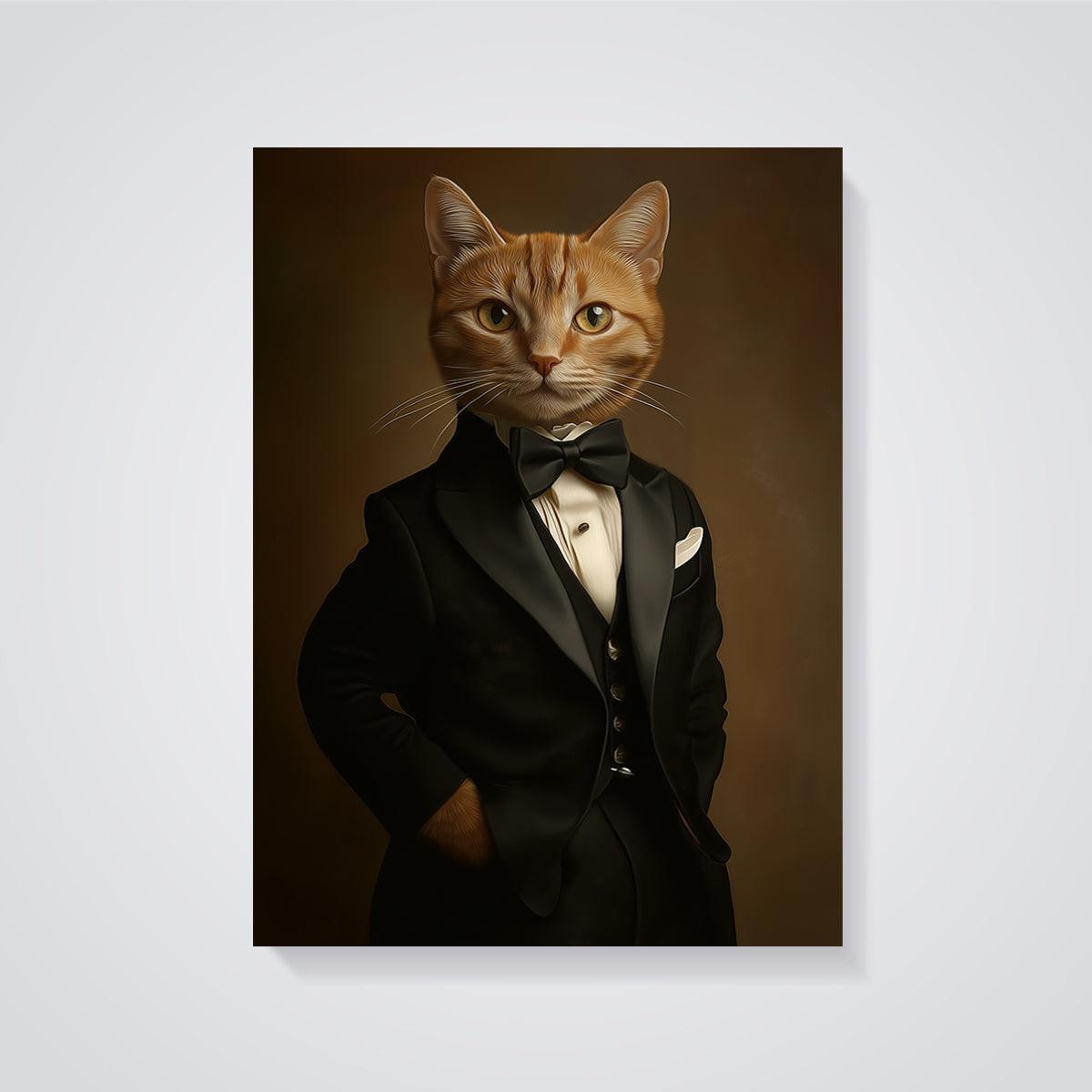 Gentleman Cat Tuxedo Print unframed on a grey background