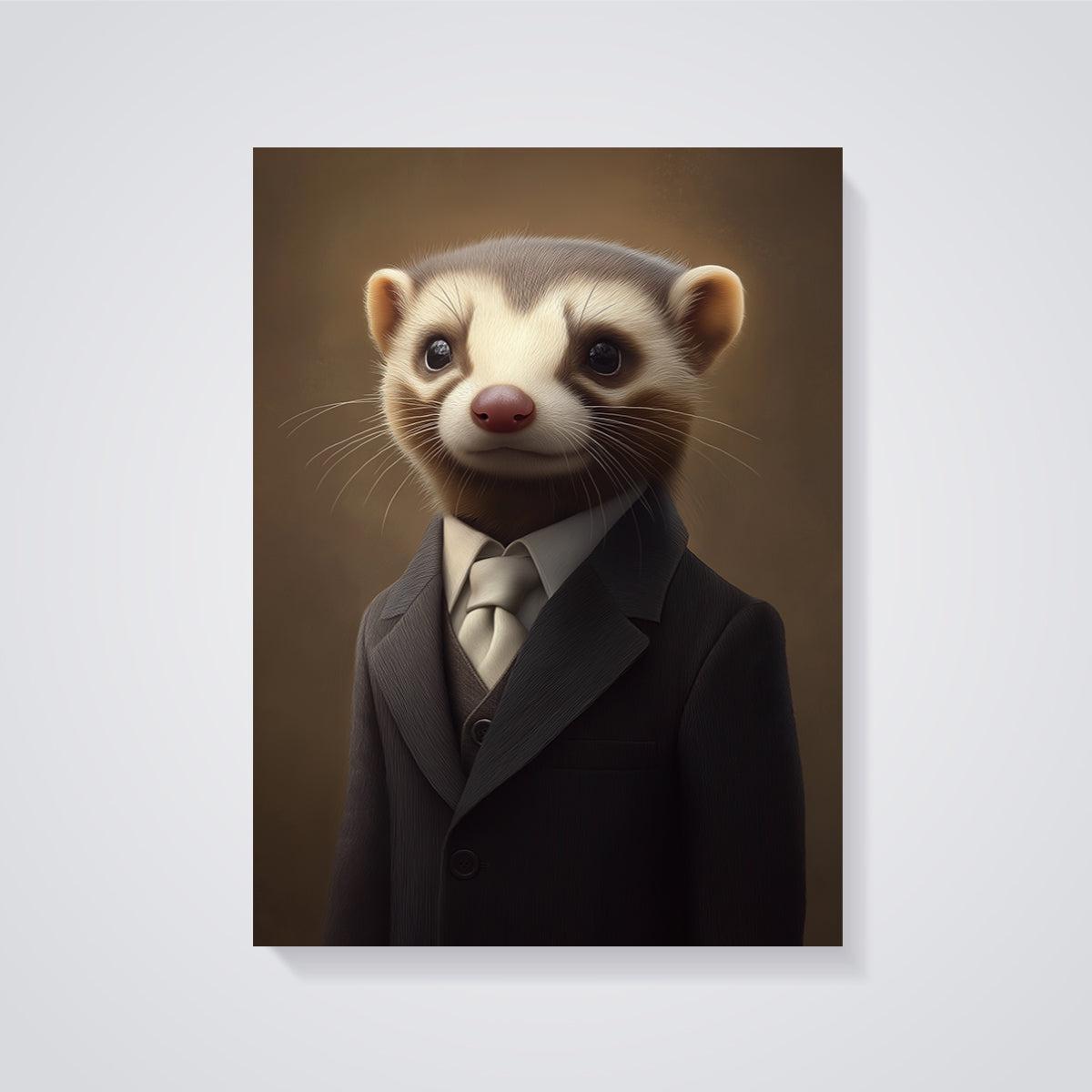 Gentleman Ferret Portrait Print unframed on a grey background