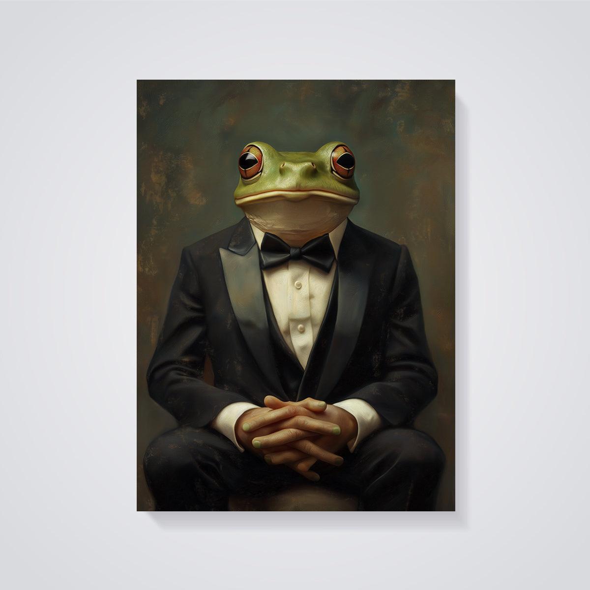 Gentleman Frog Tuxedo Print unframed on a grey background