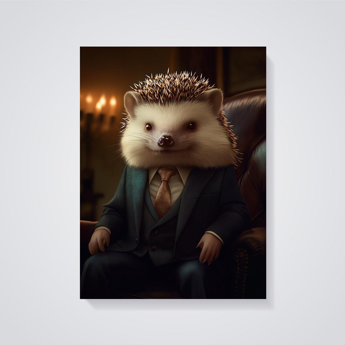 Gentleman Hedgehog Print unframed on a grey background