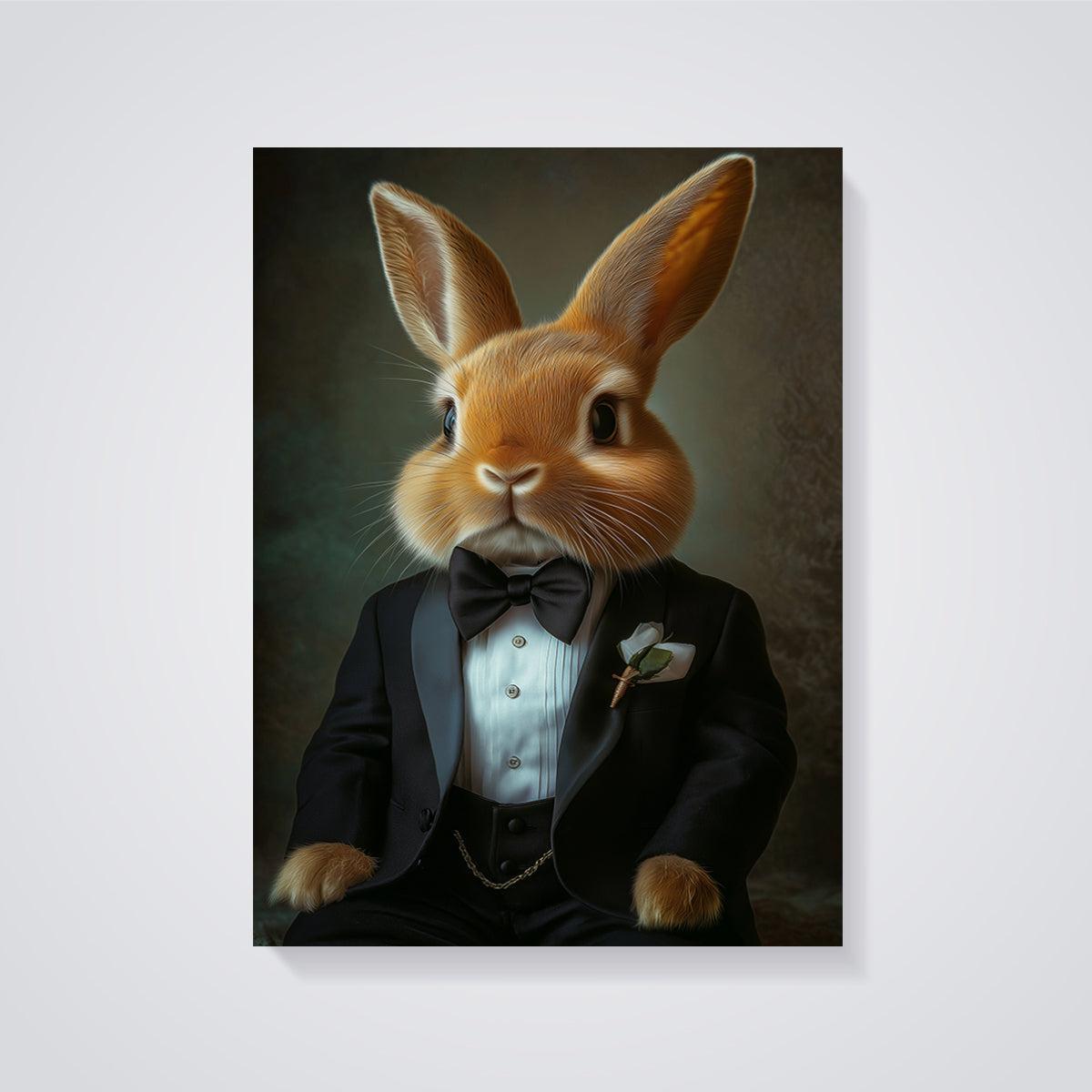 Gentleman Rabbit Tuxedo Print unframed on a grey background