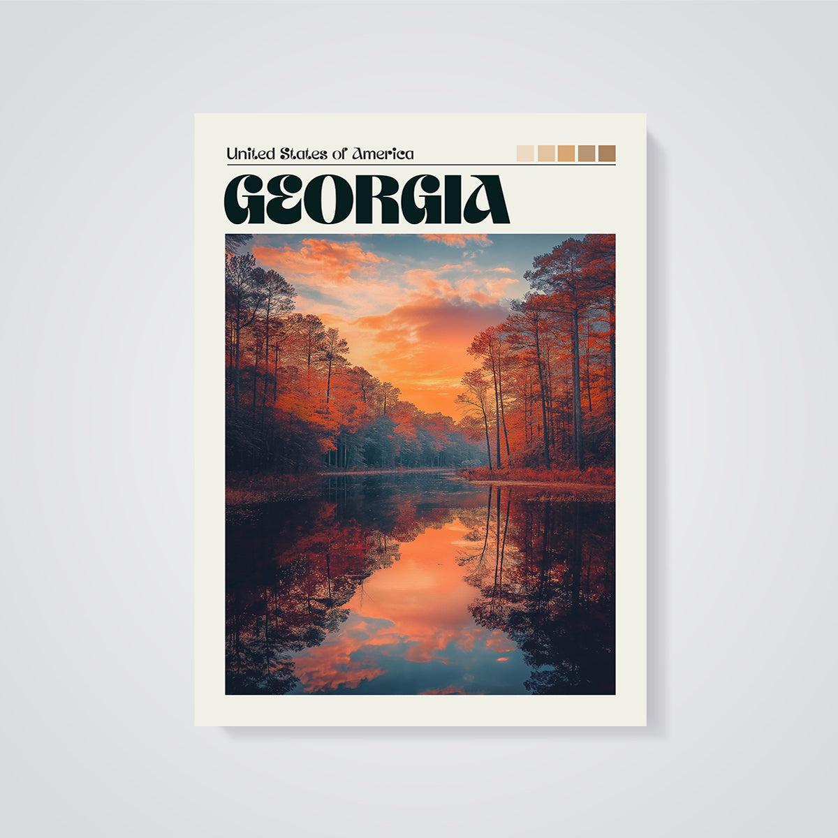 Georgia Lake Sunset Print unframed on a grey background