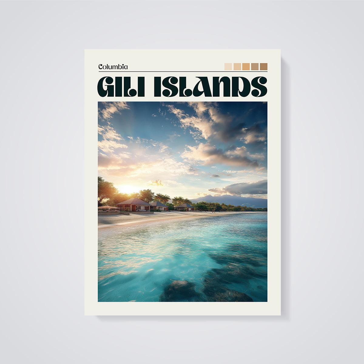 Gili Islands Sunset Beach Print unframed on a grey background