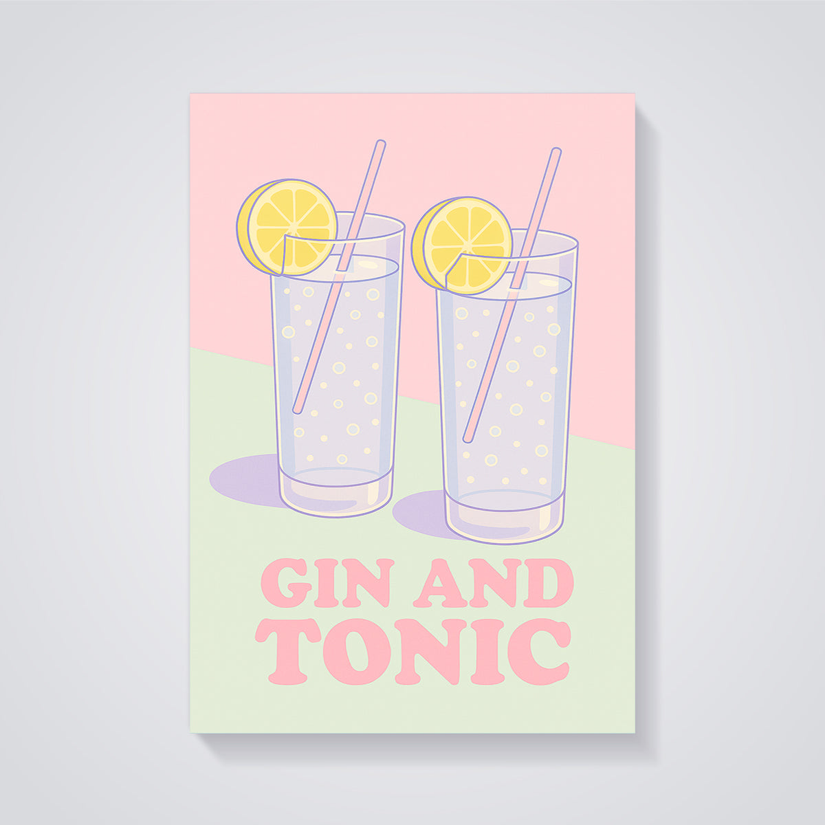 Gin and Tonic Drinks Print unframed on a grey background