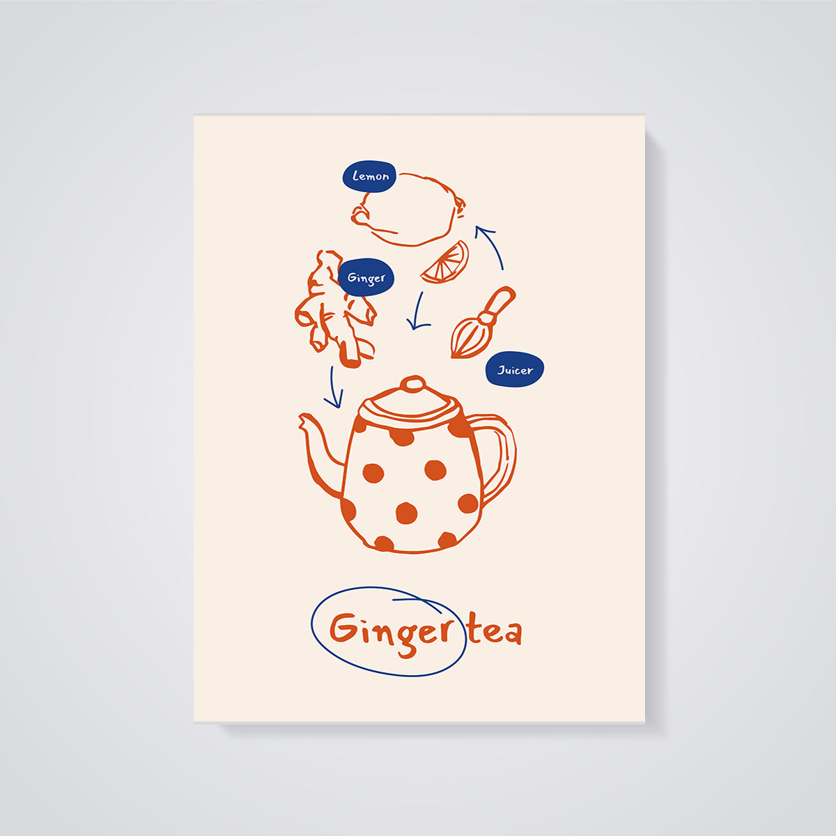 Ginger Lemon Tea Recipe Print unframed on a grey background