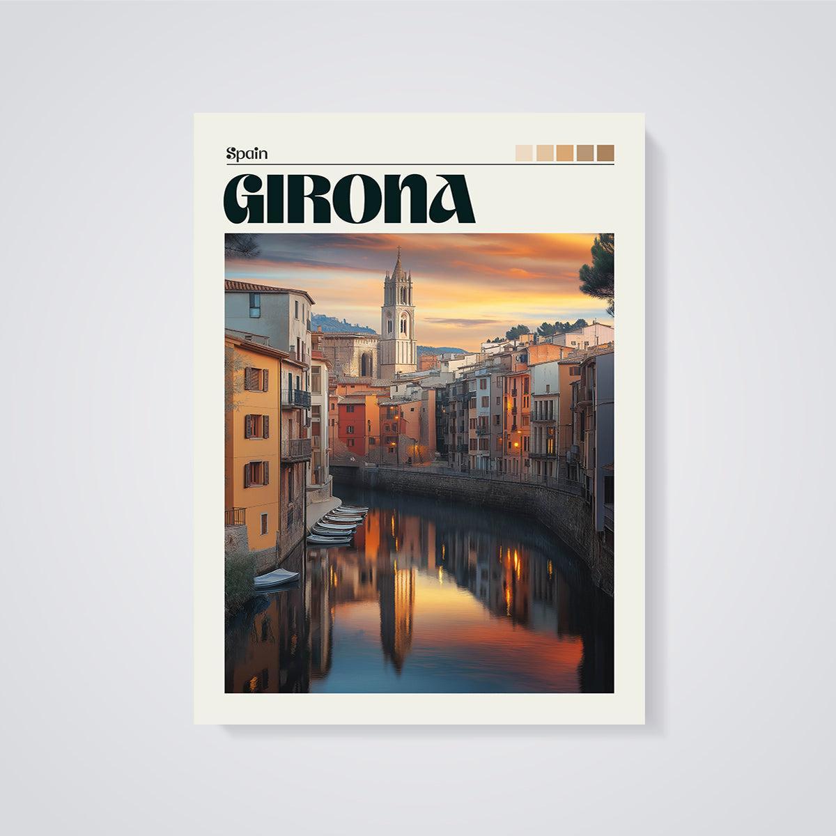Girona Sunset River View Print unframed on a grey background