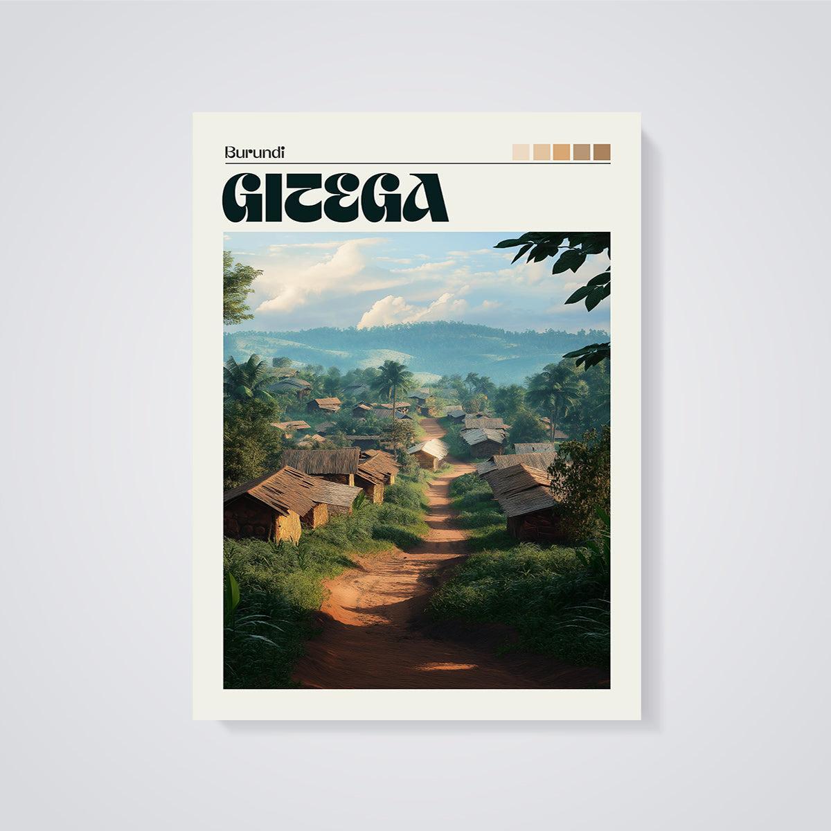 Gitega Burundi Village Print unframed on a grey background