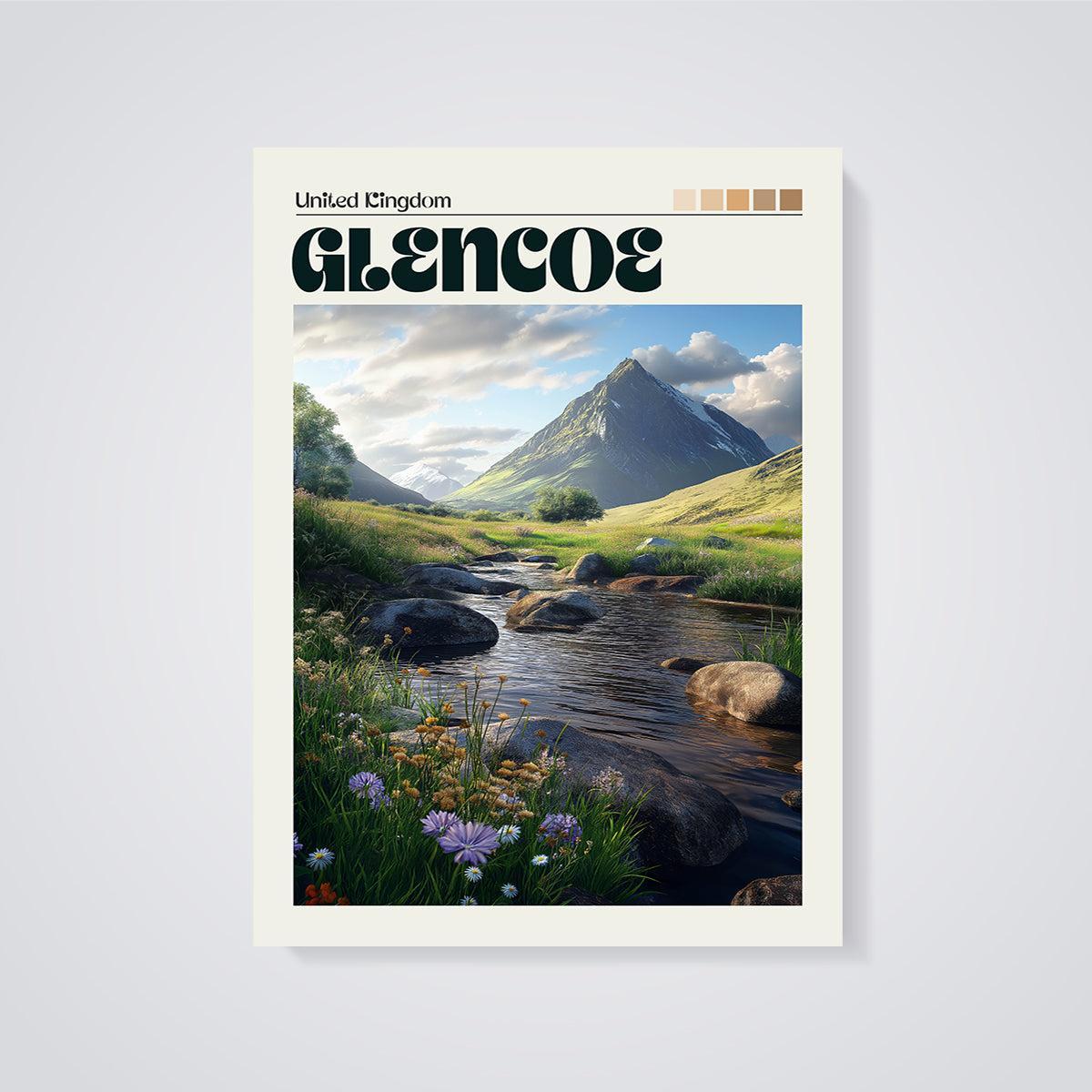 Glencoe Valley Stream Print unframed on a grey background