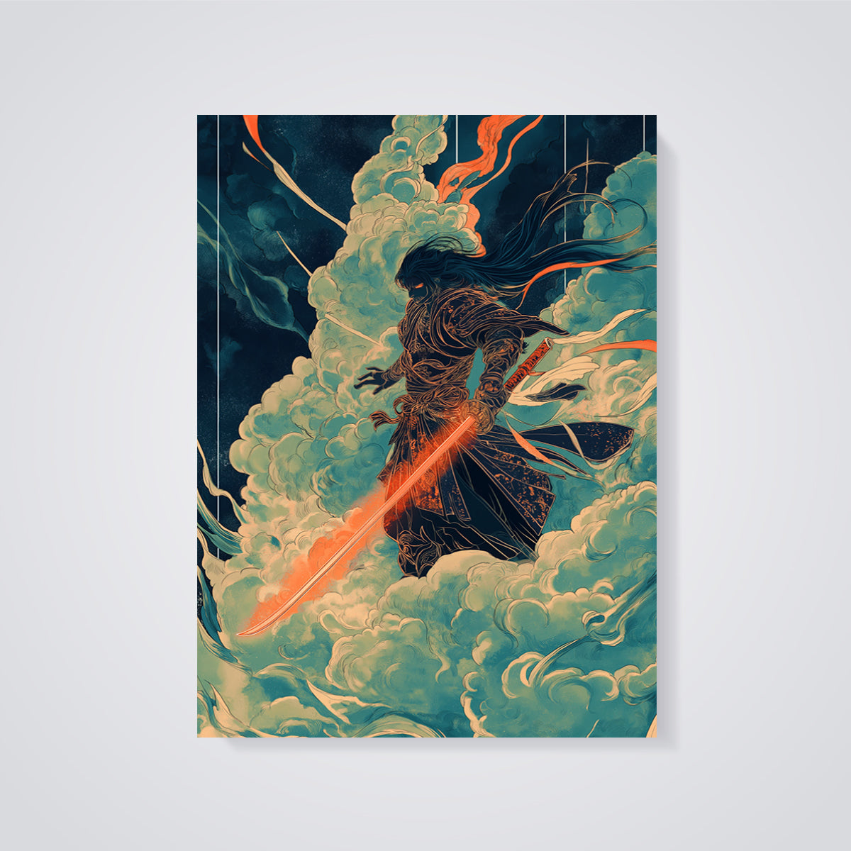 Glowing Katana Samurai Print unframed on a grey background