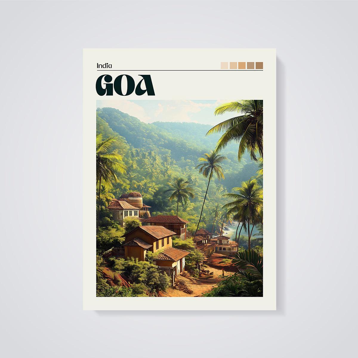Goa India Tropical Village Print unframed on a grey background