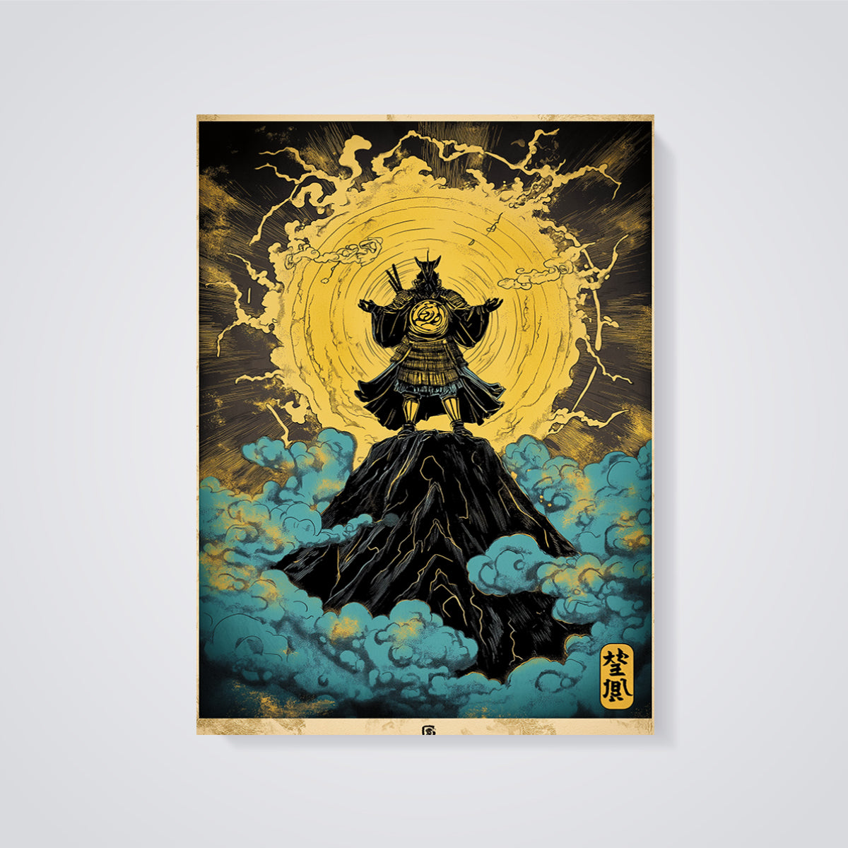 Golden Samurai Warrior Print unframed on a grey background