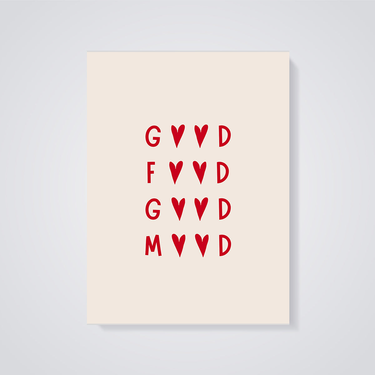 Good Food Good Mood Heart Print unframed on a grey background