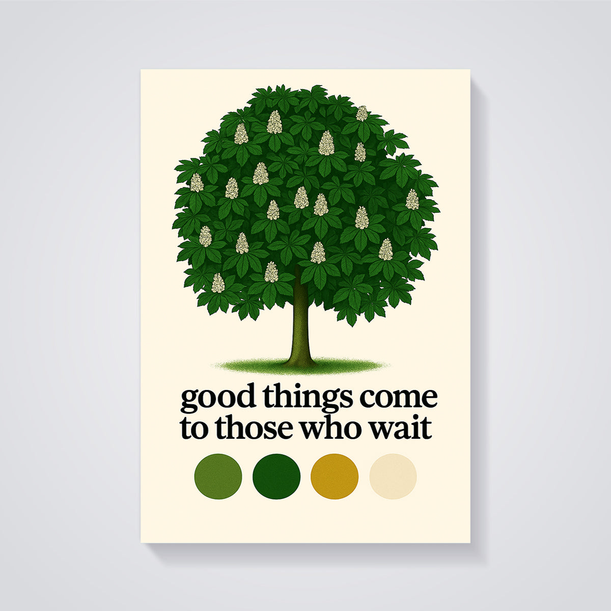 Good Things Come To Those Who Wait Tree Print unframed on a grey background