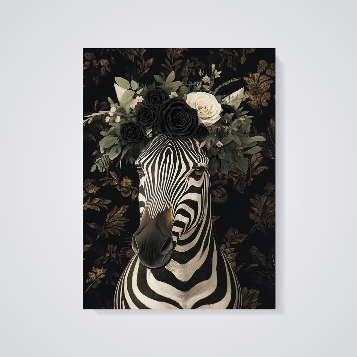Gothic Floral Zebra Print unframed on a grey background