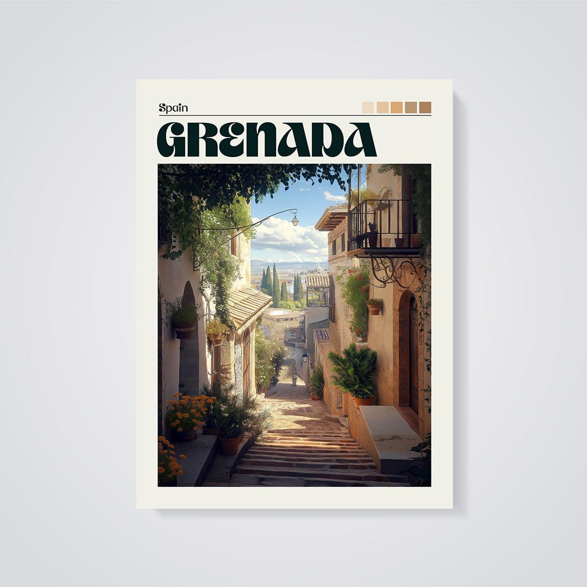Granada Old Town Street Print unframed on a grey background