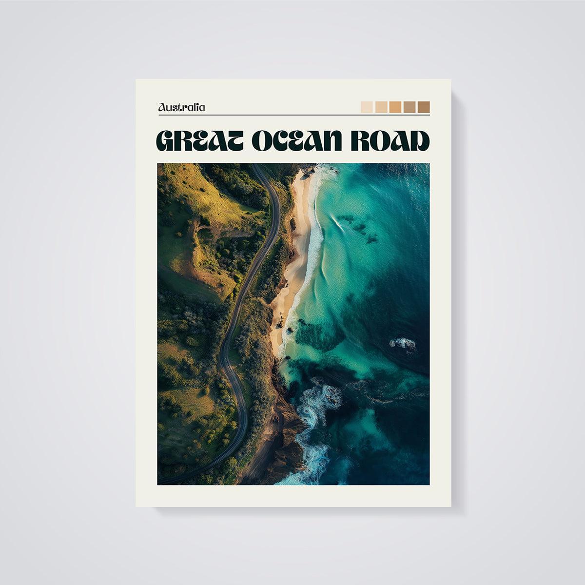 Great Ocean Road Aerial Print unframed on a grey background
