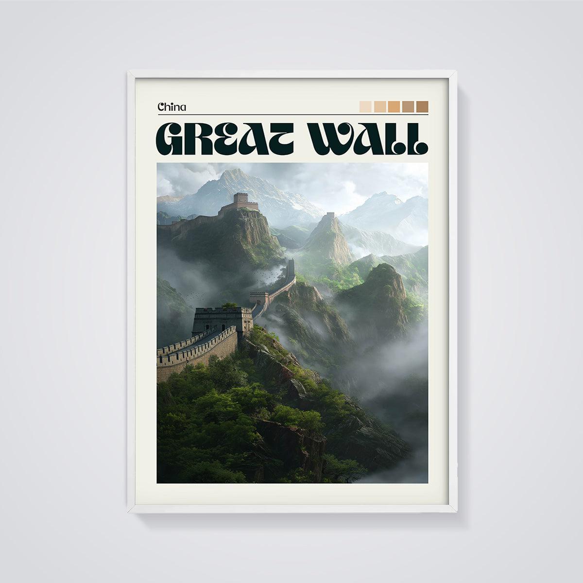 Great Wall of China Print framed in white on a grey background