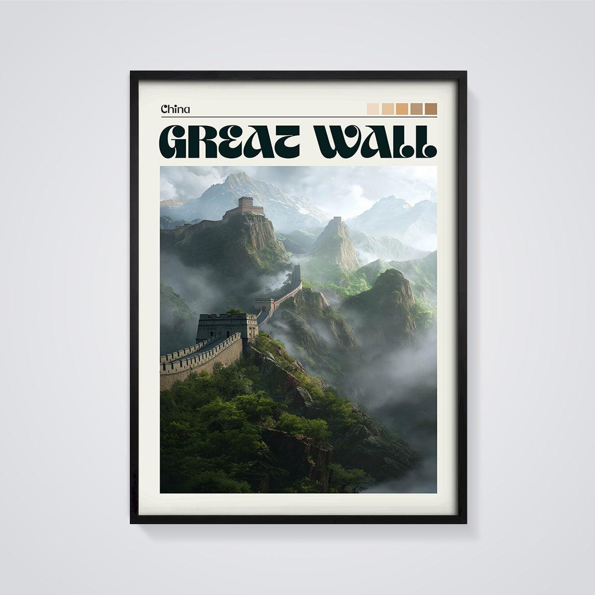 Great Wall of China Print framed in black on a grey background