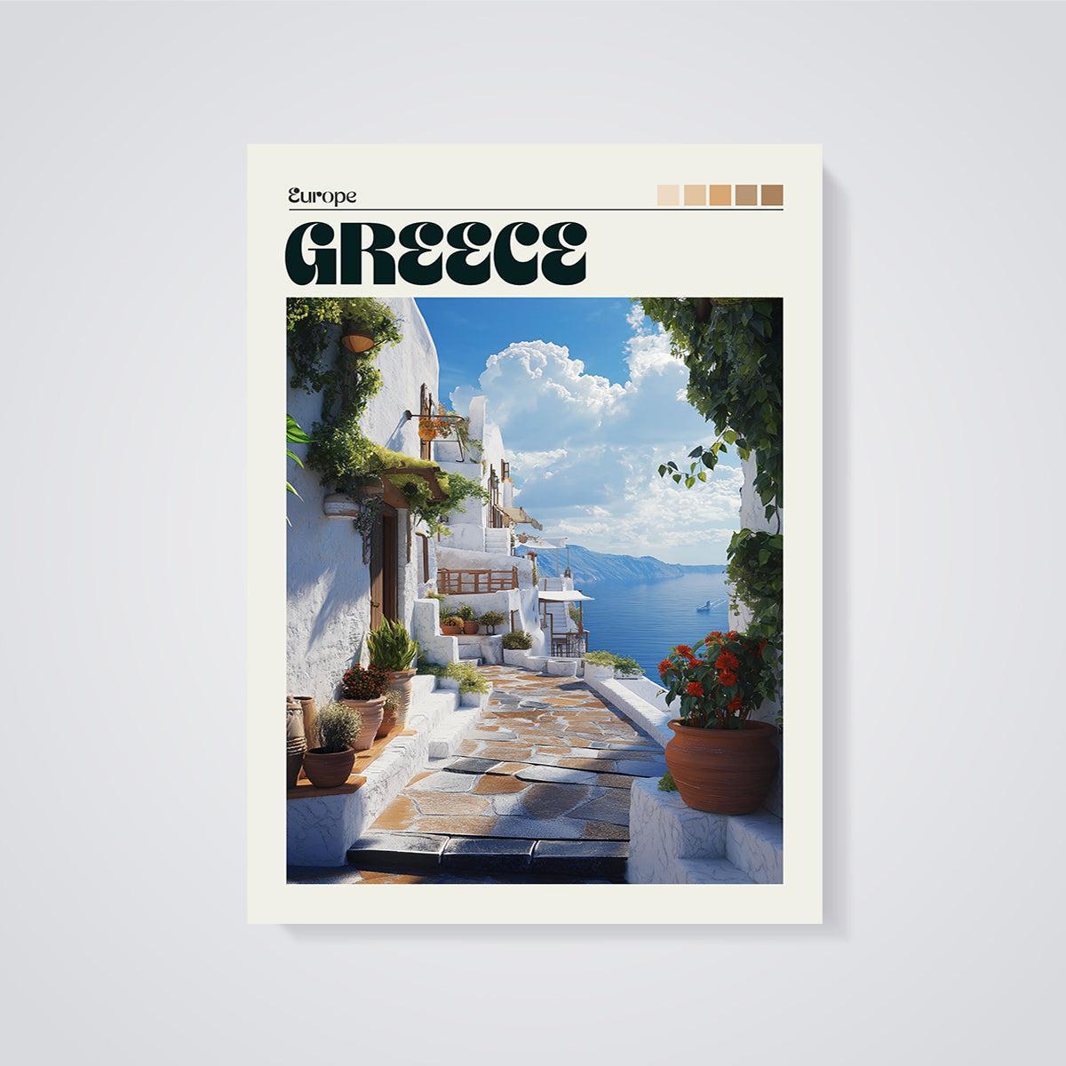 Greece Coastal Path Print unframed on a grey background