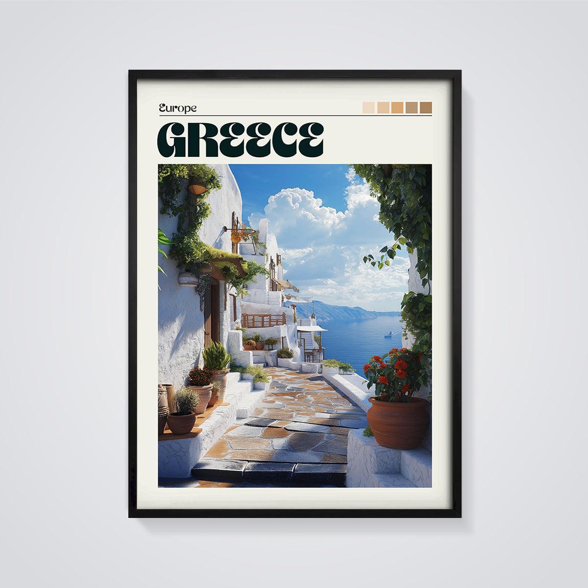 Greece Coastal Path Print framed in black on a grey background