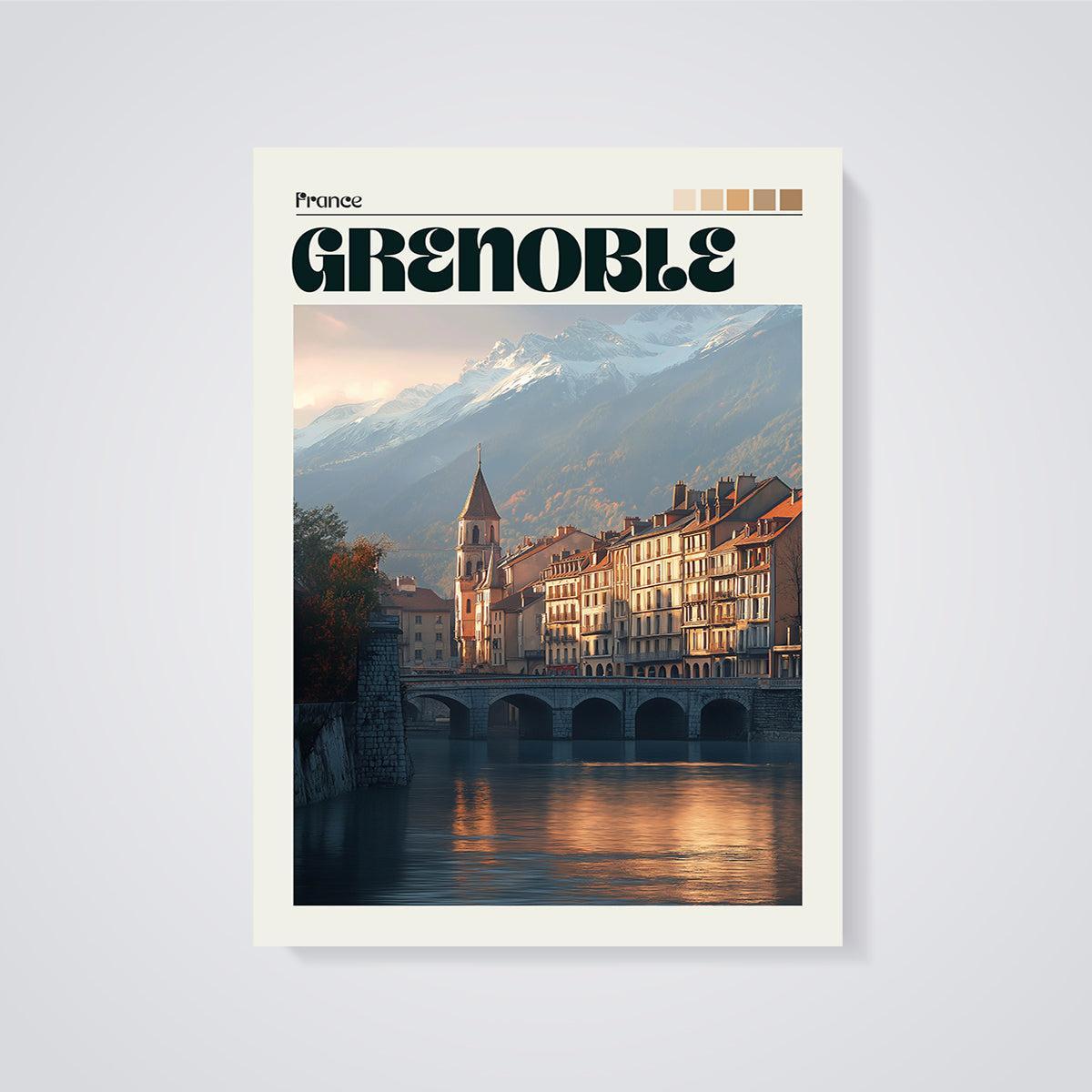 Grenoble France City Print unframed on a grey background