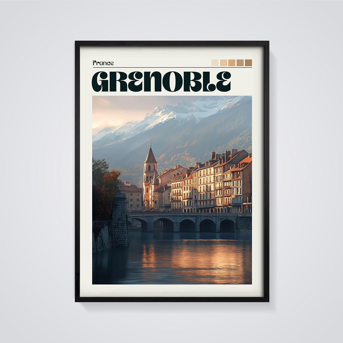 Grenoble France City Print framed in black on a grey background