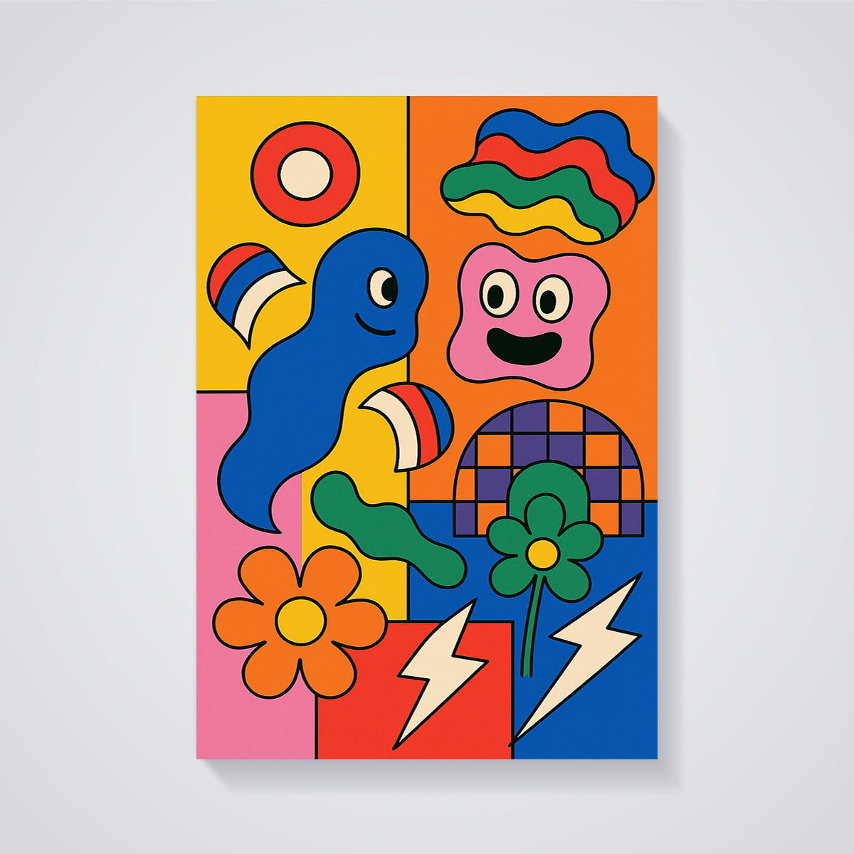 Groovy Abstract Characters Print unframed on a grey background