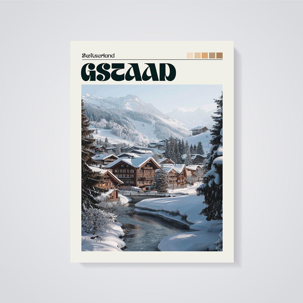 Gstaad Switzerland Print unframed on a grey background