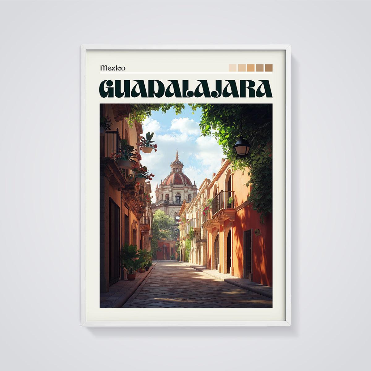Guadalajara Street View Print framed in white on a grey background