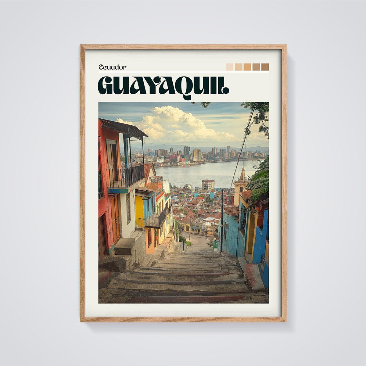 Guayaquil Ecuador City Print framed in oak on a grey background