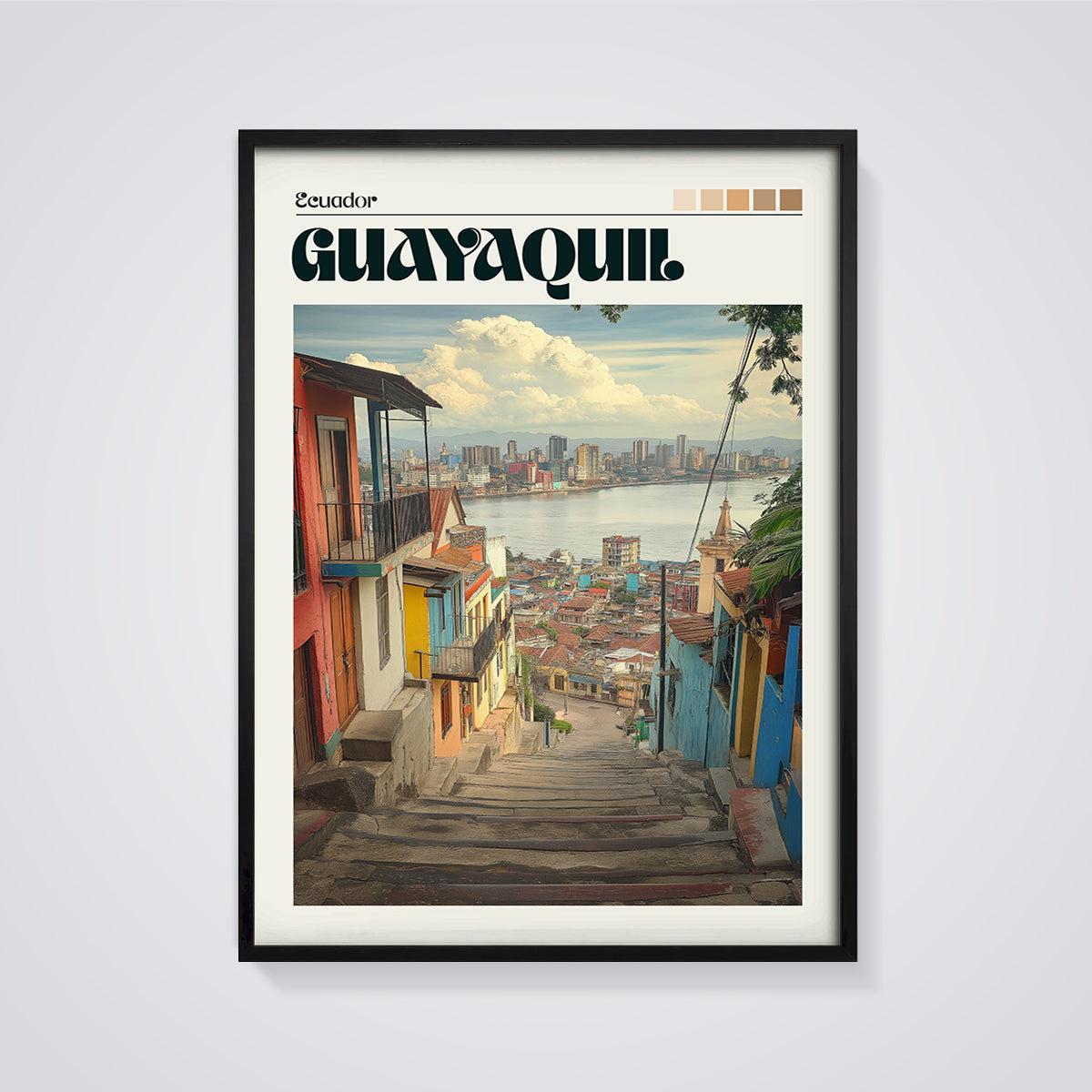 Guayaquil Ecuador City Print framed in black on a grey background