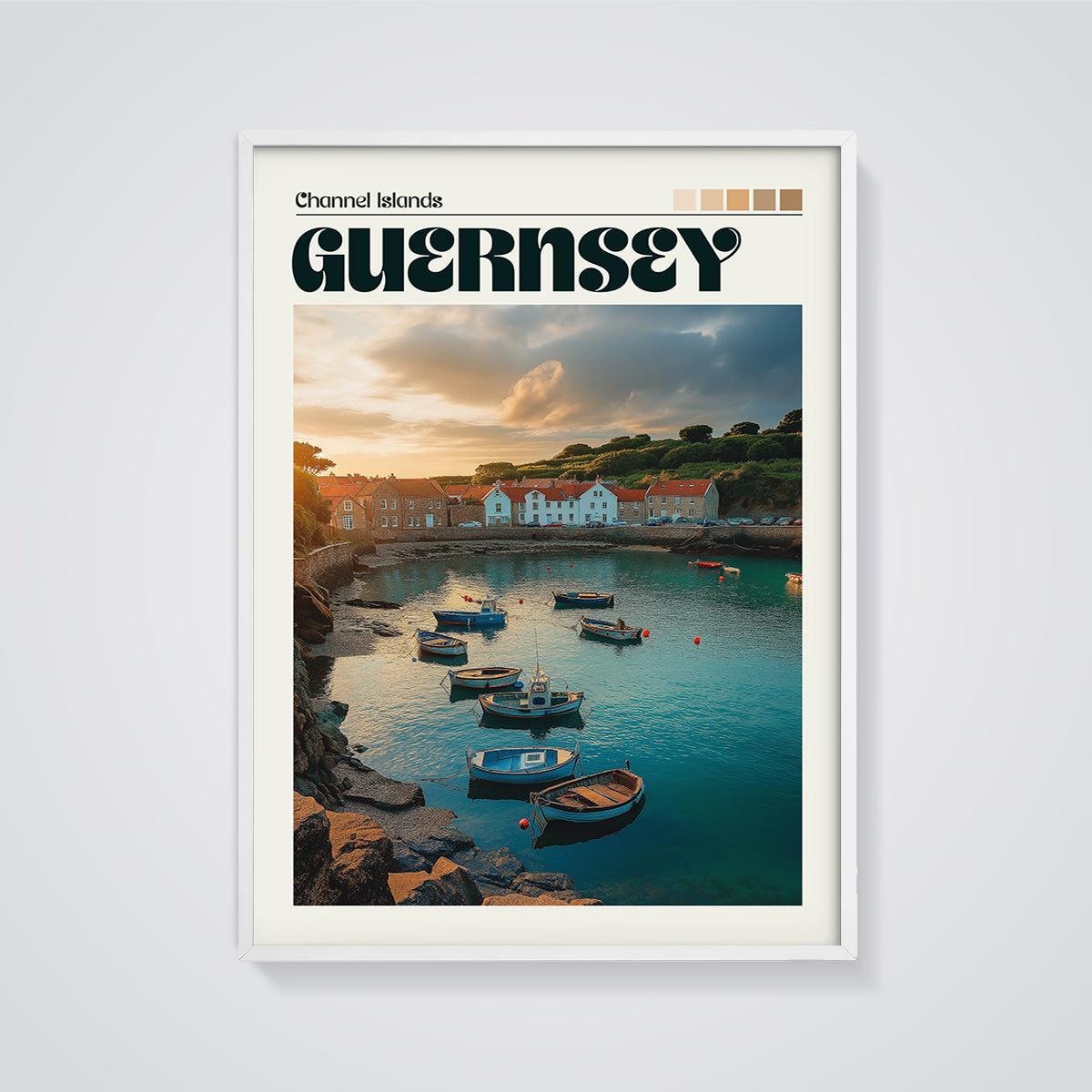 Guernsey Channel Islands Print framed in white on a grey background
