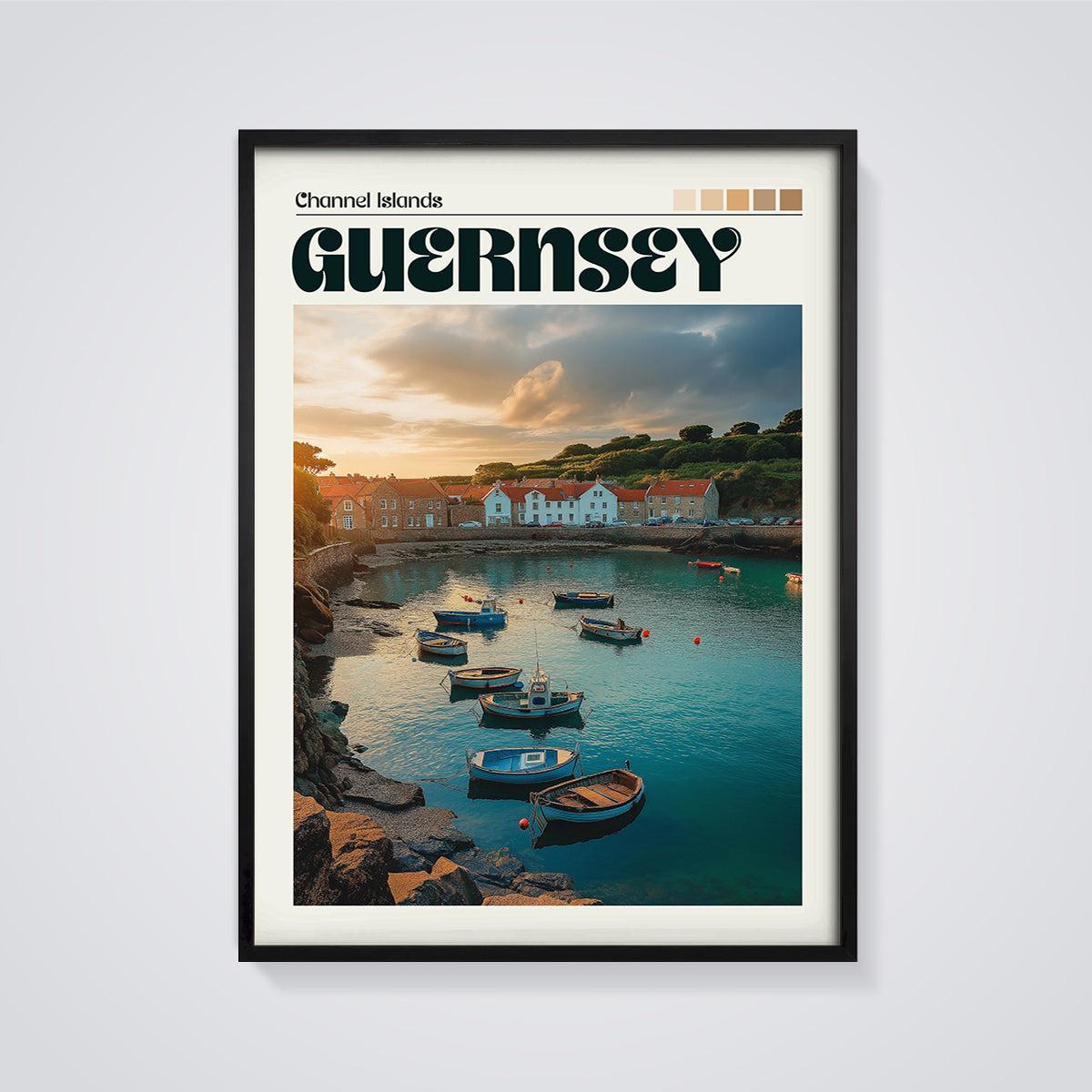 Guernsey Channel Islands Print framed in black on a grey background