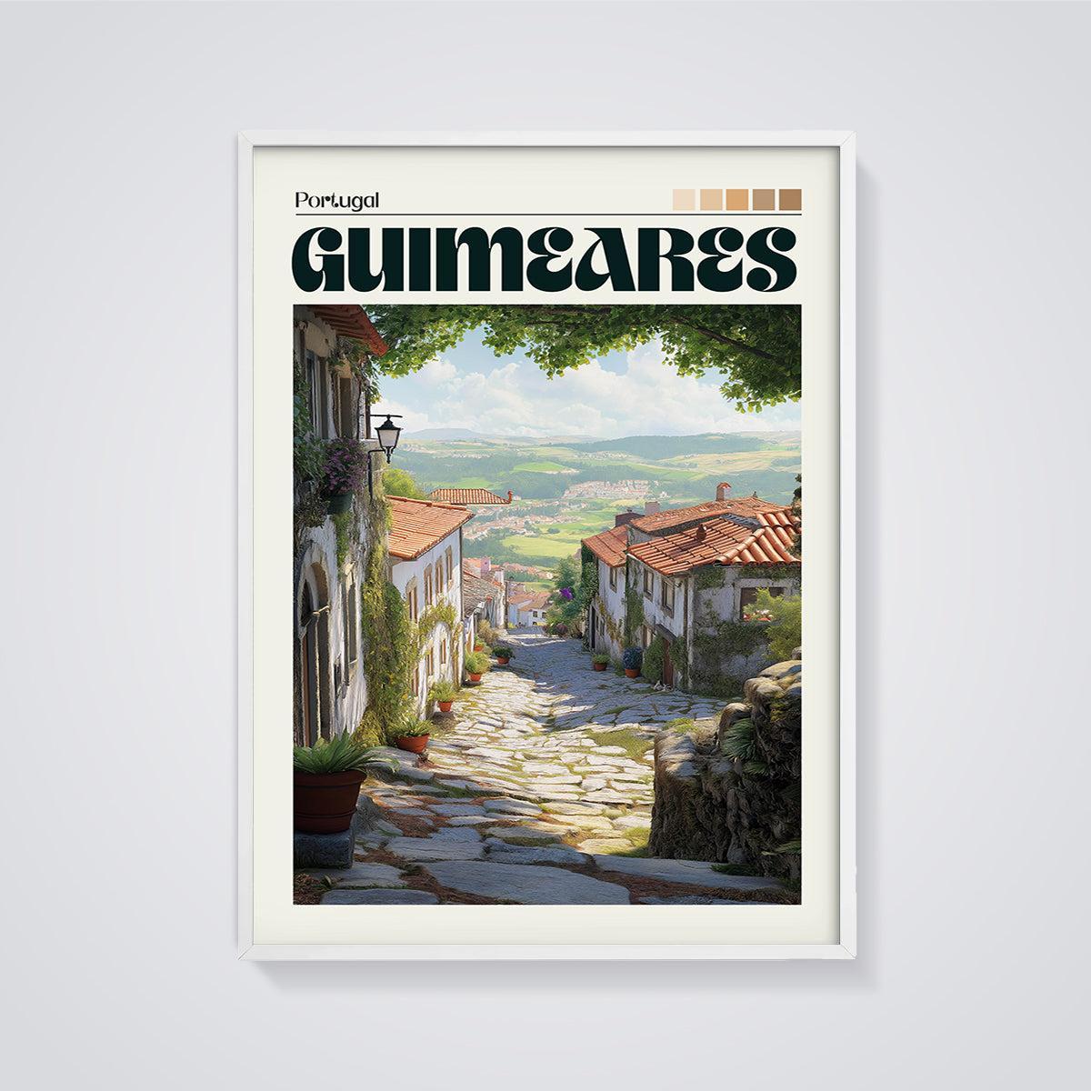 Guimarães Portugal Street Print framed in white on a grey background