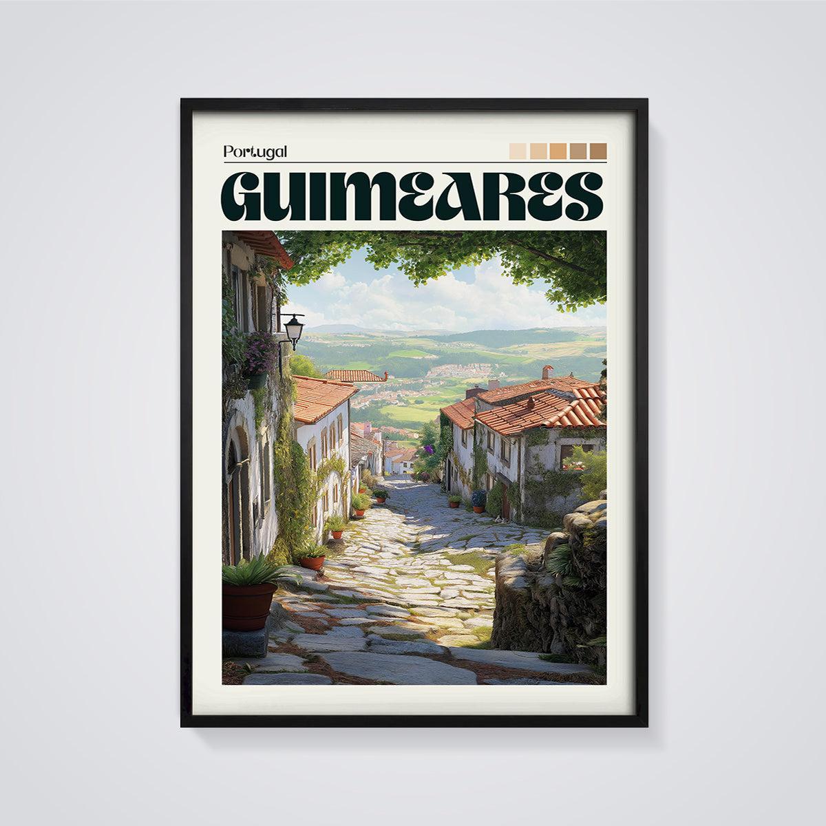 Guimarães Portugal Street Print framed in black on a grey background