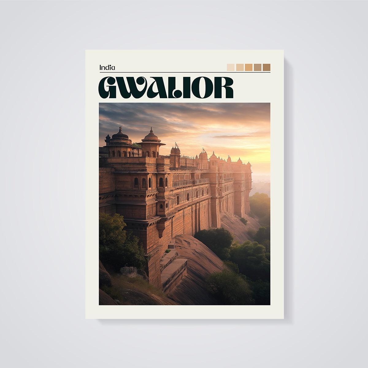 Gwalior Fort Sunset Print unframed on a grey background