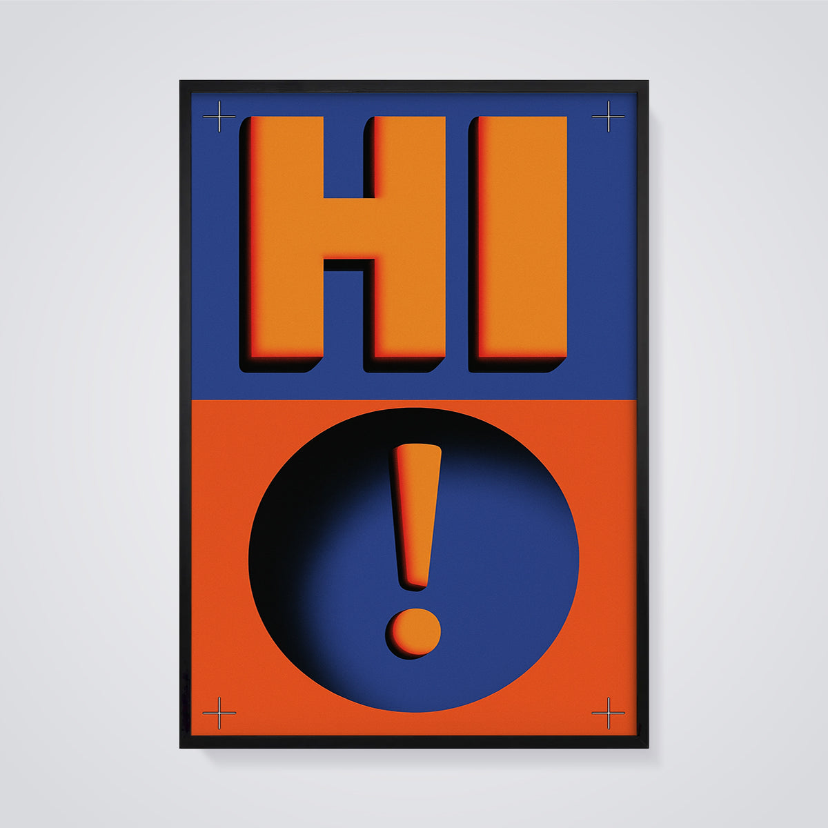 HI Exclamation Mark Print framed in black on a grey background