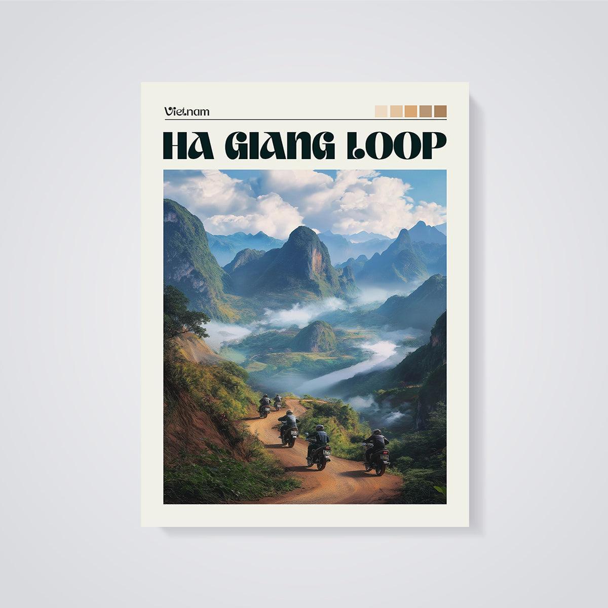Ha Giang Loop Motorcycle Print unframed on a grey background