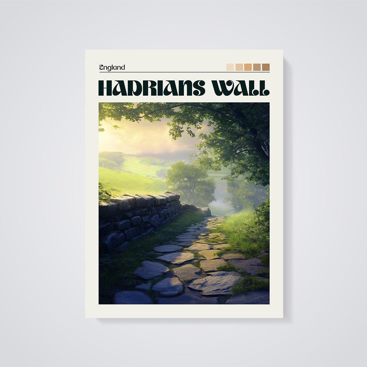Hadrians Wall Landscape Print unframed on a grey background