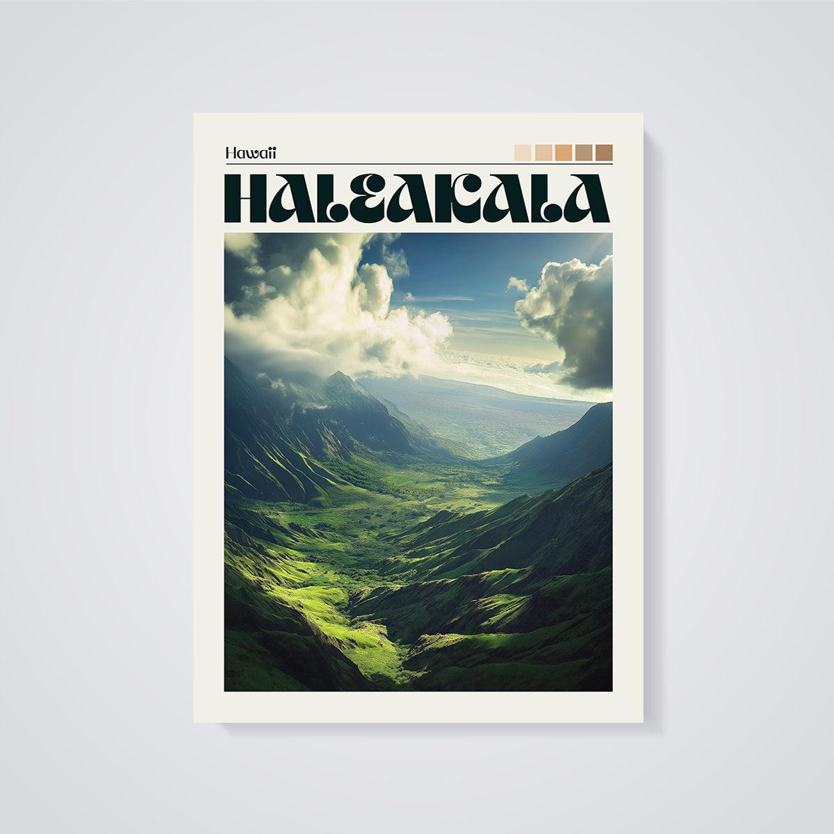Haleakala Valley Landscape Print unframed on a grey background