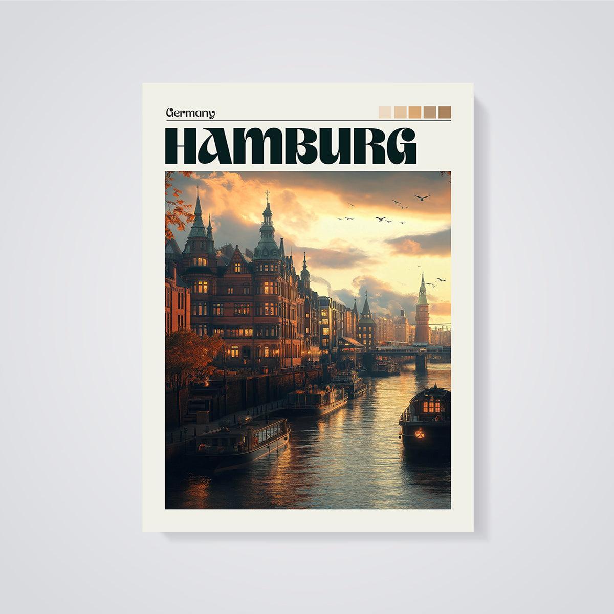 Hamburg Germany Cityscape Print unframed on a grey background