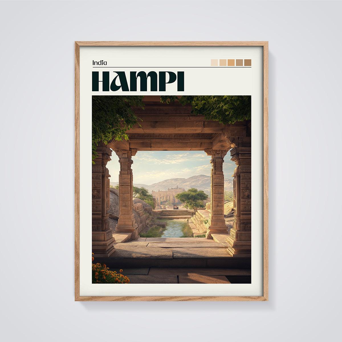 Hampi Stone Archway Print framed in oak on a grey background